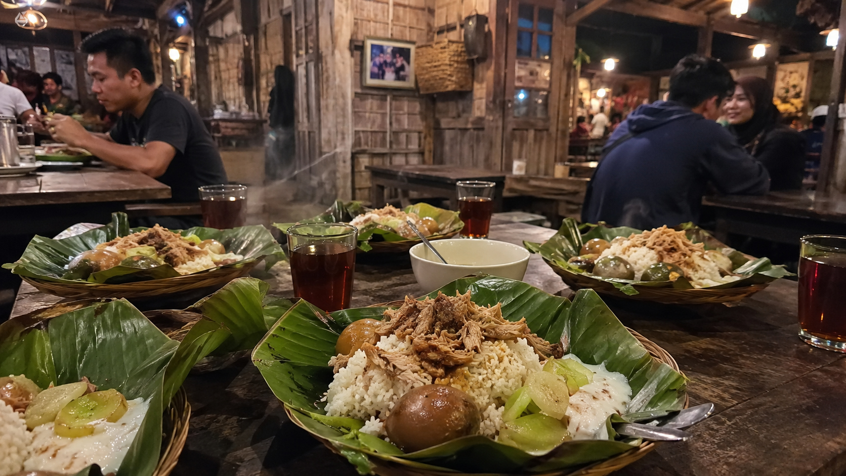 Penyajian nasi liwet Solo dengan areh kental dan ayam suwir