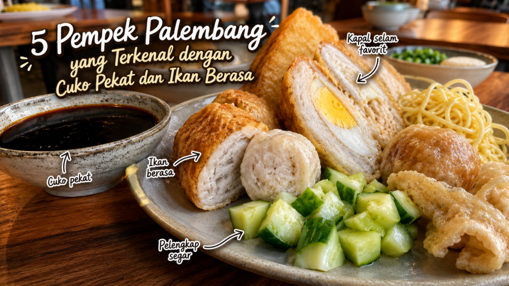Pempek Palembang dengan cuko pekat dan ikan berasa