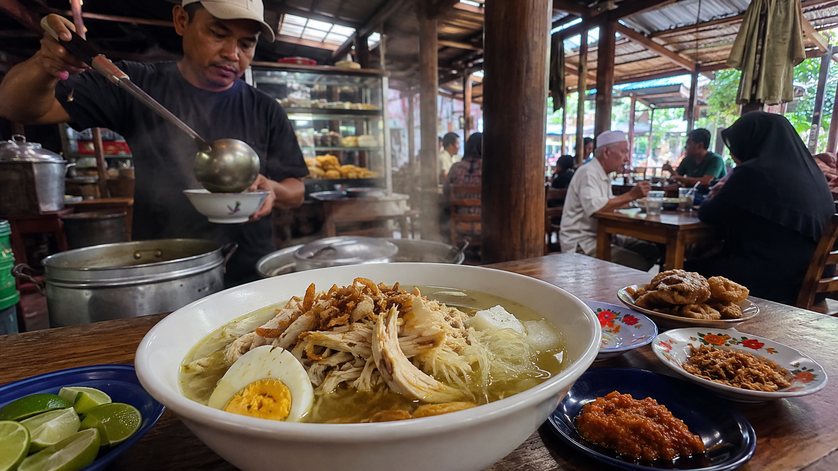 Suasana warung soto Banjar Banjarmasin yang ramai pengunjung