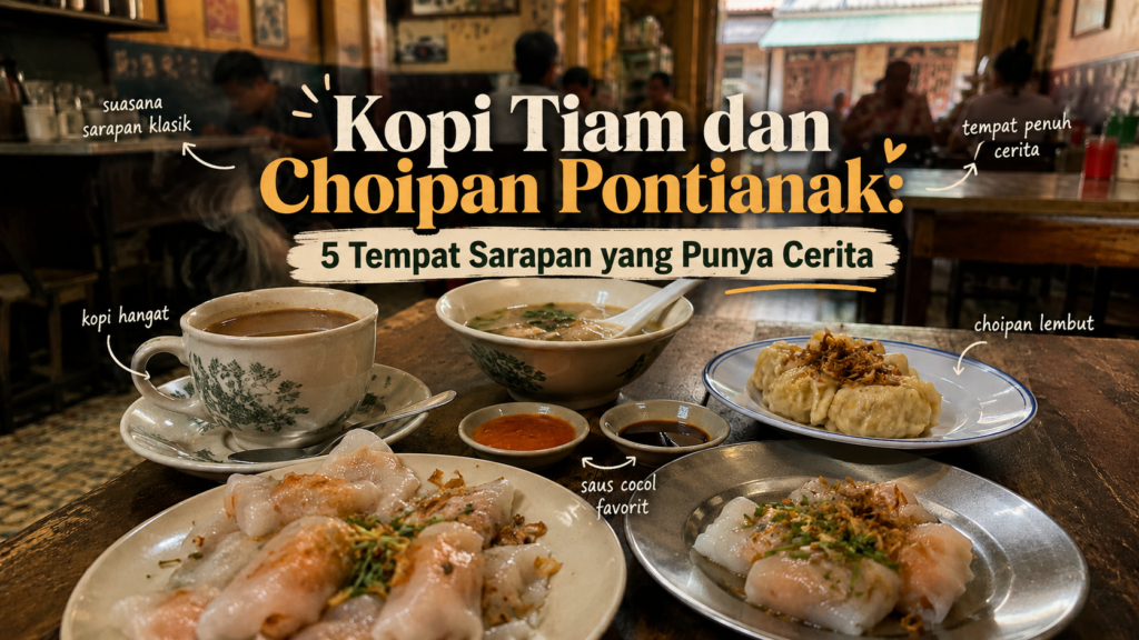 Suasana Warung Kopi Asiang dengan meja marmer dan cangkir kopi klasik