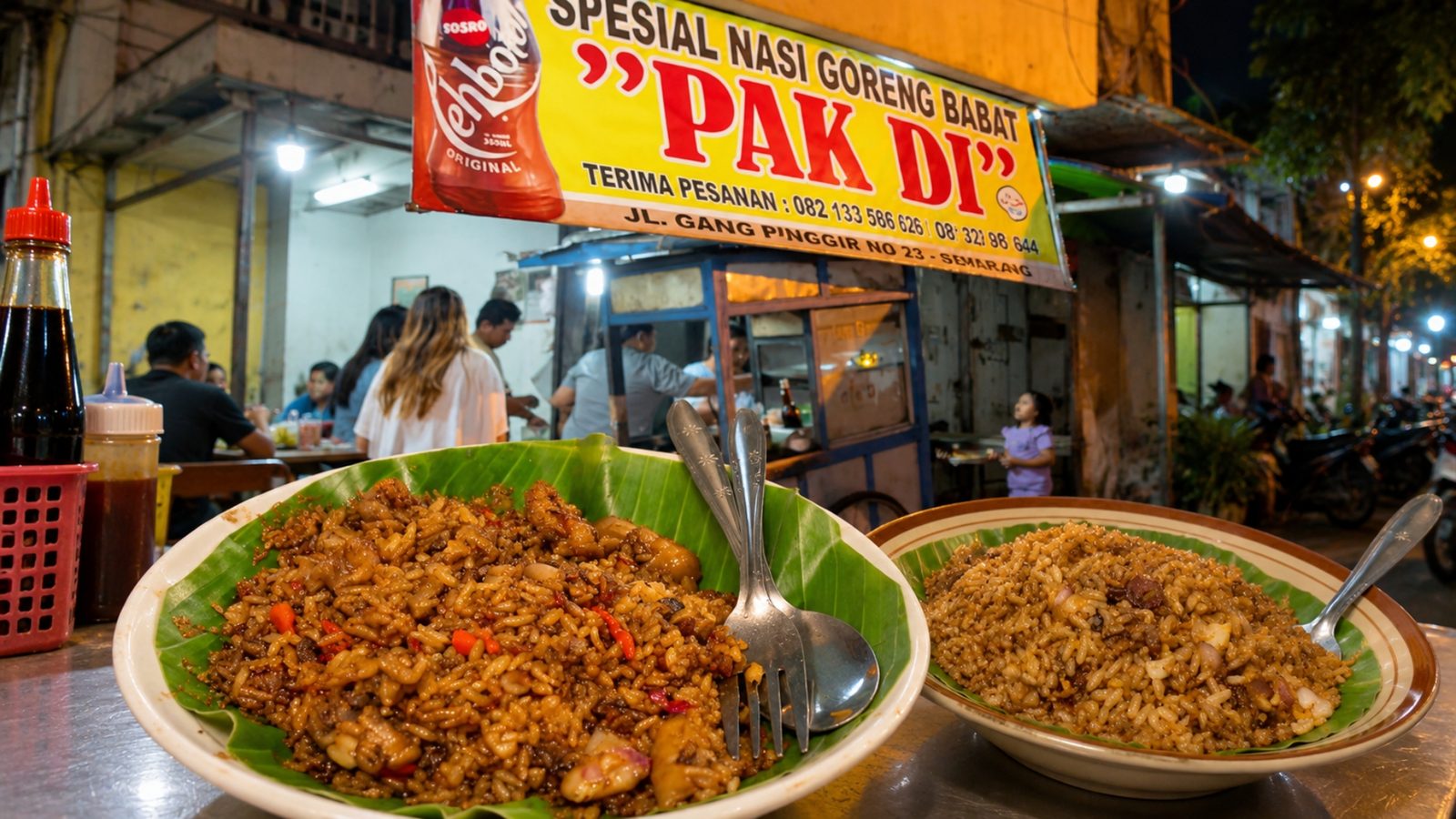 Wajan nasi goreng babat di warung malam Semarang