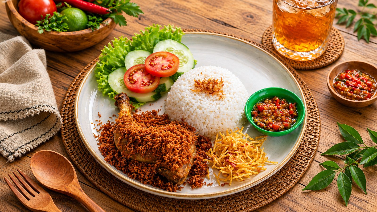 Nasi ayam goreng dengan lalapan dan sambal di Kedai Bukit Rhema Magelang
